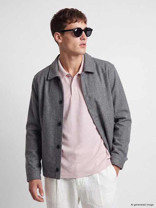 LCW Vision Gri Regular Fit Erkek Kaşe Gömlek Ceket