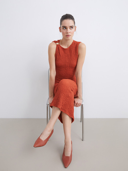 LCW Vision Turuncu Bisiklet Yaka Büzgülü Bodycon Elbise