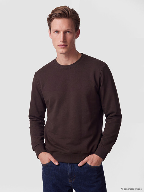 LCWAIKIKI Classic Kahverengi Bisiklet Yaka Erkek Kalın Sweatshirt