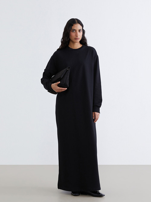 LCW Modest Siyah Bisiklet Yaka Sweat Elbise