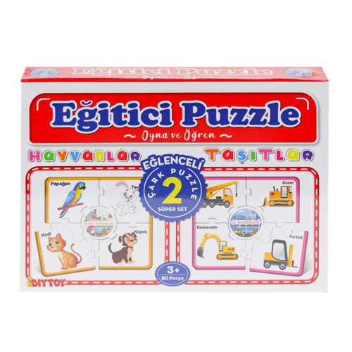 7196 Çark Puzzle Hayvanlar Taşıtlar 60 Parça