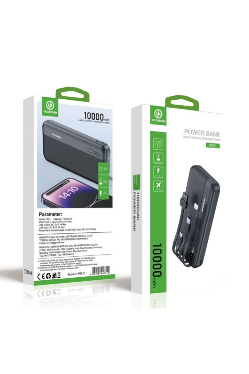 10000 mAh Micro Type-C USB Lightning 4 Kablolu Hızlı Kablosuz Şarj Powerbank 4