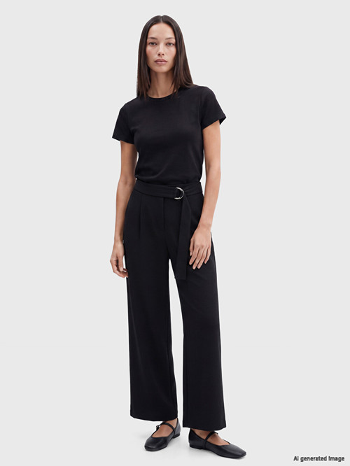 LCW EVERYDAY Siyah Beli Kemerli Pileli Kadın Krep Pantolon
