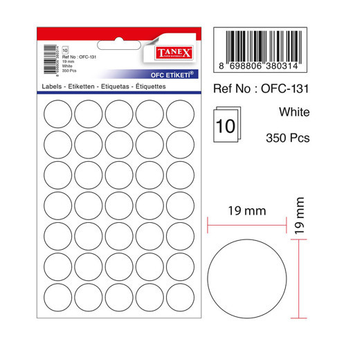 Ofc-131 Ofis Etiketi 19Mm Beyaz (10 POŞET)