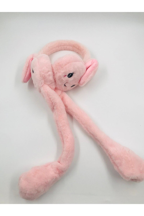 Kulakları Kalkan Hareketli Tavşan Kulaklık Peluş Kulaklık Toz Pembe Renk