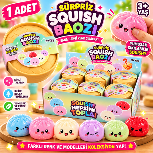 Çin Mantısı Baozi Simli Sürpriz Squishy Kutu Yumuşak Sıkılabilir Sevimli Oyuncak