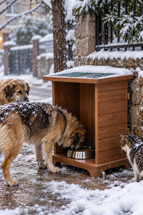 Büyük Boy Köpek Ahşap Mama İstasyonu, Mama Standı,Kedi Mama İstasyonu Su Geçirmez Memran Çatılı