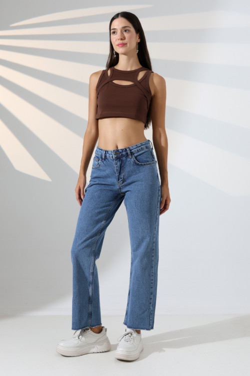 Kız / Kadın Yüksek Bel Jean Baggy Fit Açık Mavi Kot Pantolon