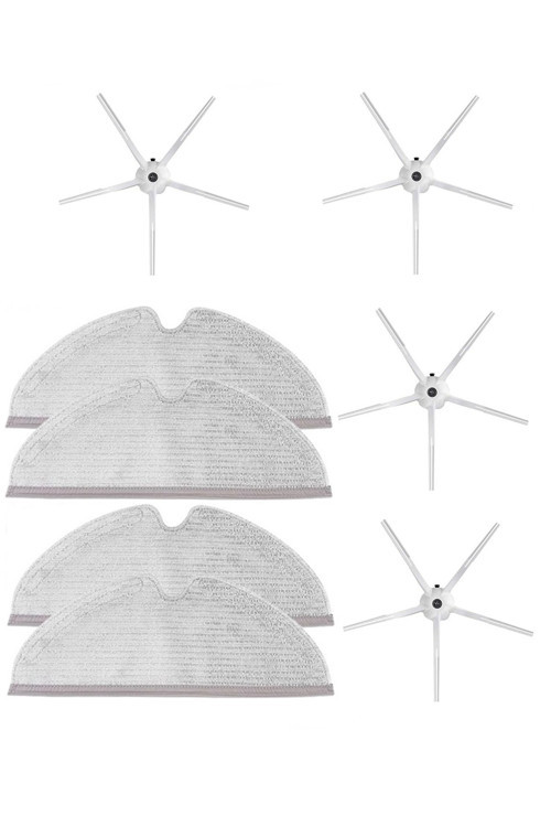 Roborock S5 Max Uyumlu 4 Adet Beyaz Yan Fırça 4 Adet Mop Fiber Paspas