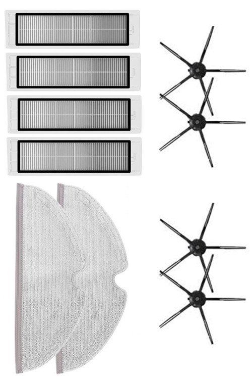 Roborock S5 Max Uyumlu 4 Adet Hepa Filtre 4 Adet Siyah Yan Fırça 2 Adet Mop Fiber Paspas