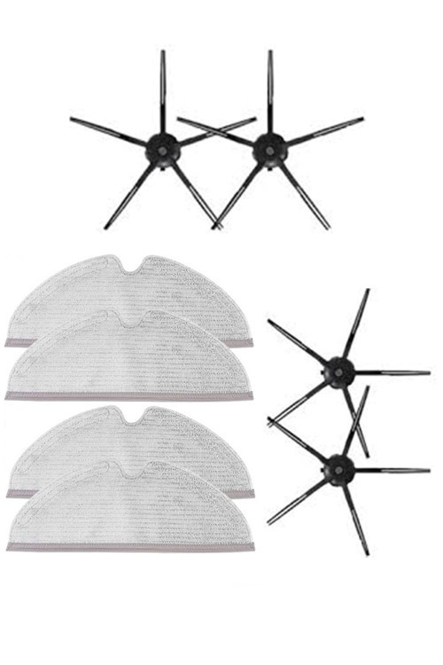 Roborock S6 MaxV Uyumlu 4 Adet Siyah Yan Fırça 4 Adet Mop Fiber Paspas