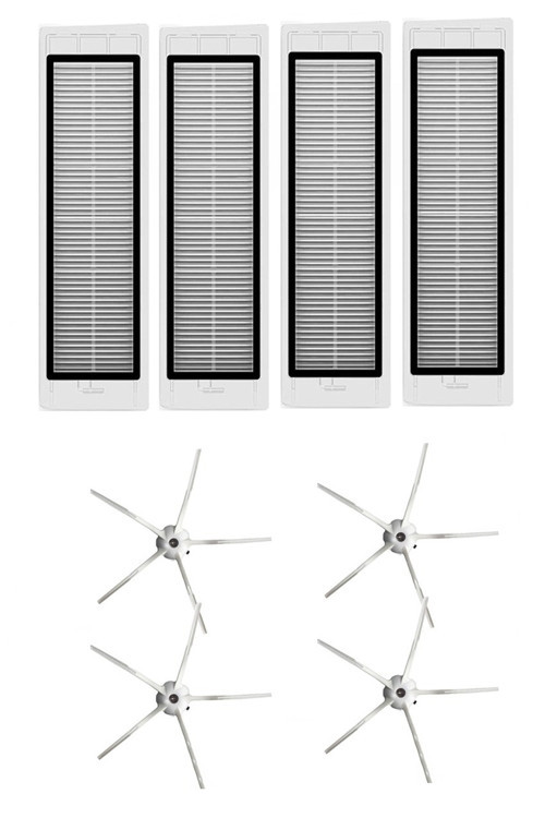 Roborock S6 / S6 Pure Uyumlu 4 Adet Hepa Filtre 4 Adet Beyaz Yan Fırça