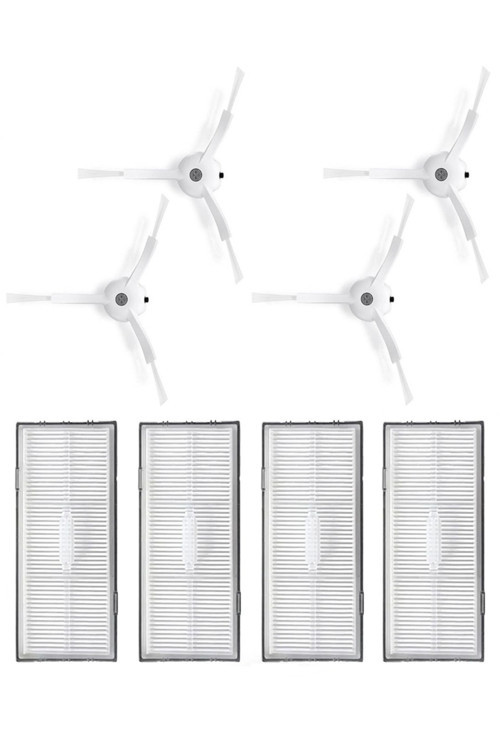 Roborock S8 Sonic Uyumlu 4 Adet Hepa Filtre 4 Adet Beyaz Yan Fırça