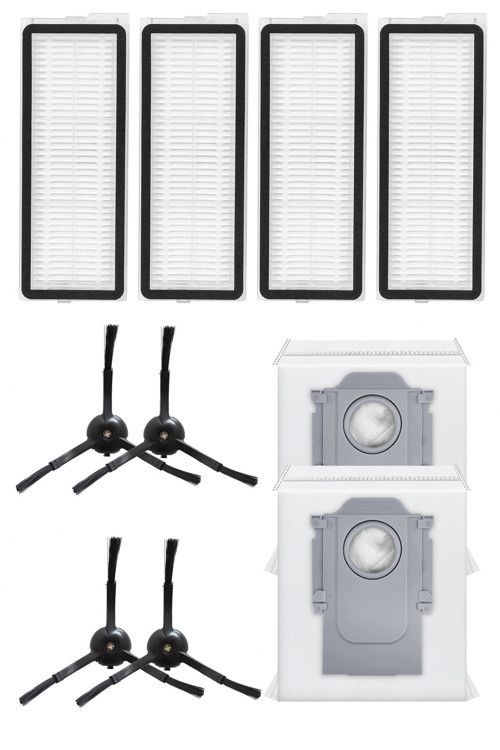 Roborock QRevo MaxV Uyumlu 4 Adet Hepa Filtre 4 Adet Siyah Yan Fırça 2 Adet Toz Torbası