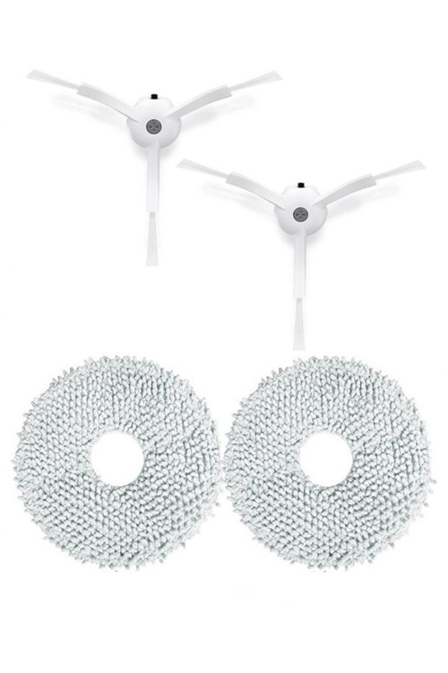 Roborock QRevo S Uyumlu 2 Adet Beyaz Yan Fırça 2 Adet Mop Fiber Paspas