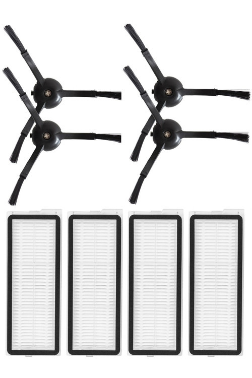 Roborock QRevo S Uyumlu 4 Adet Hepa Filtre 4 Adet Siyah Yan Fırça