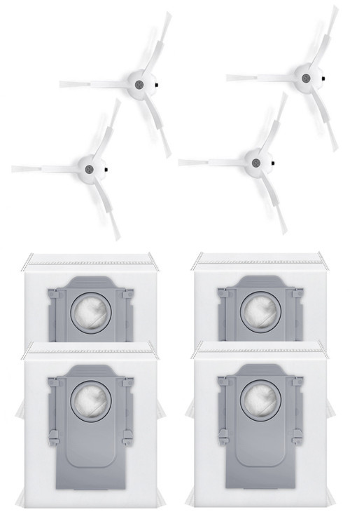 Roborock QRevo MaxV Uyumlu 4 Adet Beyaz Yan Fırça 4 Adet Toz Torbası