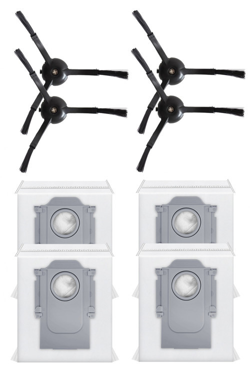 Roborock QRevo MaxV Uyumlu 4 Adet Siyah Yan Fırça 4 Adet Toz Torbası