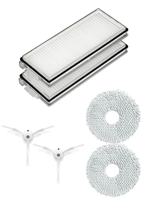 Roborock QRevo MaxV Uyumlu 2 Adet Hepa Filtre 2 Adet Beyaz Yan Fırça 2 Adet Mop Fiber Paspas