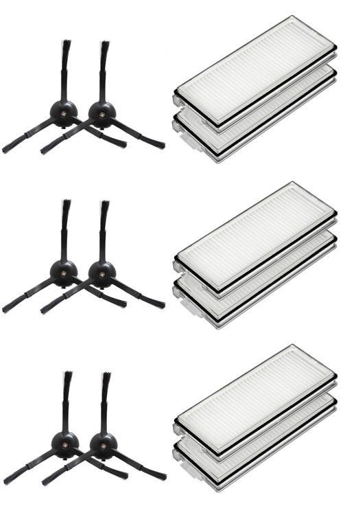 Roborock QRevo Plus Uyumlu 6 Adet Hepa Filtre 6 Adet Siyah Yan Fırça