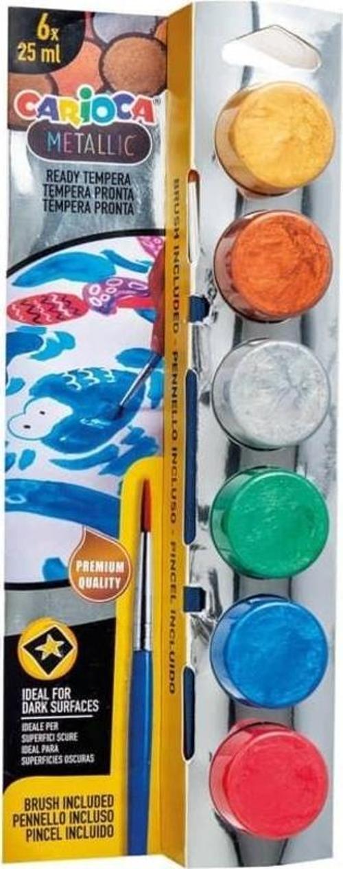 Tempera Yıkanabilir Poster Boya 25 ml x 6 Metalik Renk Fırçalı Set