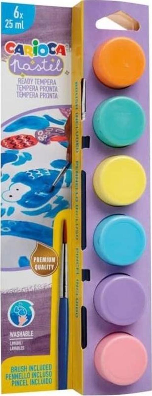 Tempera Yıkanabilir Poster Boya 25 ml x 6 Pastel Renk Fırçalı Set