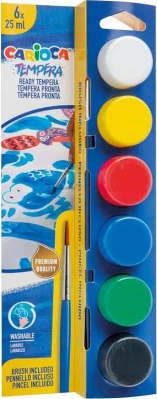 Tempera Yıkanabilir Poster Boya 25 ml x 6 Renk Fırçalı Set
