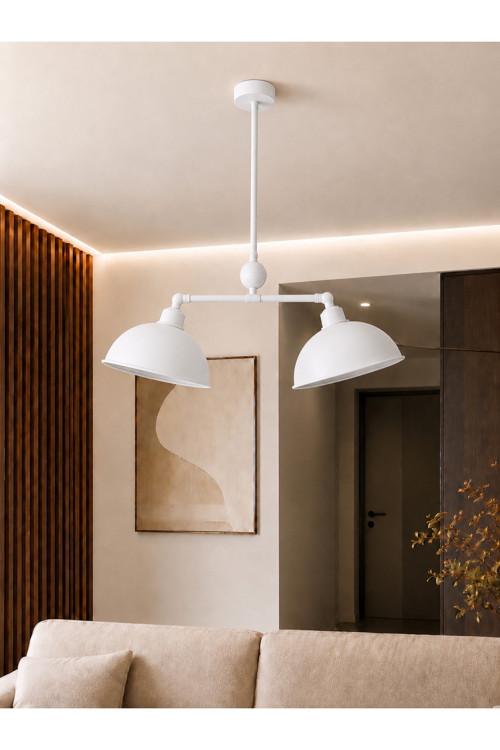 Nova 2'Li Beyaz Metal Sarkıt Avize – Hareketli Başlıklı Modern Salon Avizesi, Mutfak Ve Yemek Masası Aydınlatması, Dekoratif Tavan Avizesi, E27 Duy Uyumlu