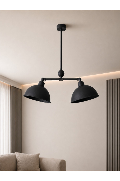 Nova 2'Li Siyah Metal Sarkıt Avize – Hareketli Başlıklı Modern Salon Avizesi, Mutfak Ve Yemek Masası Aydınlatması, Dekoratif Tavan Avizesi, E27 Duy Uyumlu