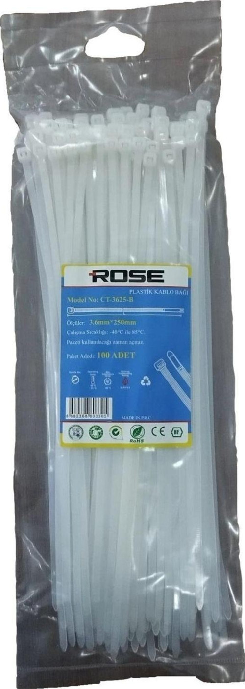 Beyaz 250mm Kablo Bağı- Plastik Kelepçe