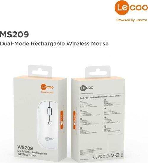 Lenovo Ws209 Dual Mod Bluetooth Ve Kablosuz Şarj Edilebilir Optik Mouse Siyah