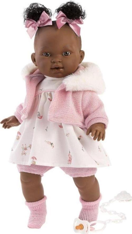 Lorens Pembe Elbiseli Ağlayan Zenci Bebek Diara 38 Cm