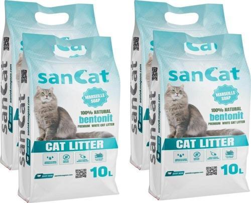 Sancat Marsilya Sabunu kokulu Premium Beyaz Kedi Kumu 10 Lt X 4 Adet