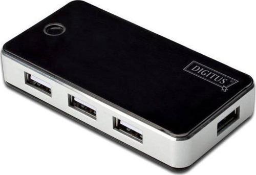 DA-70222 Digitus 7 Port USB Hub, USB 2.0, siyah/gümüş renk, güç adaptörlü, plastik