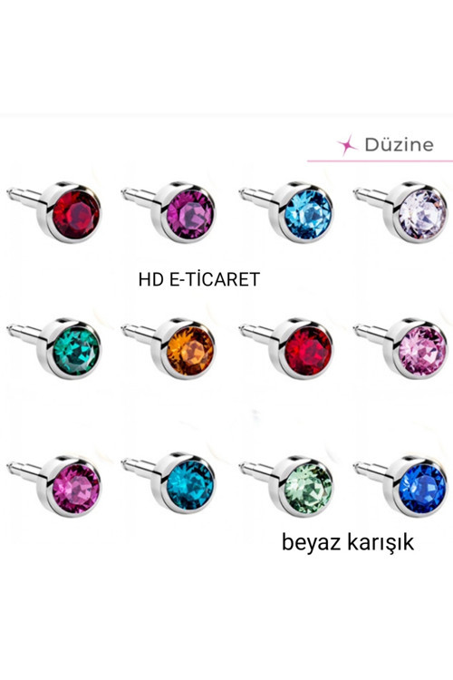 Beyaz Karışık Kulak Delme Küpesi 12 Çift