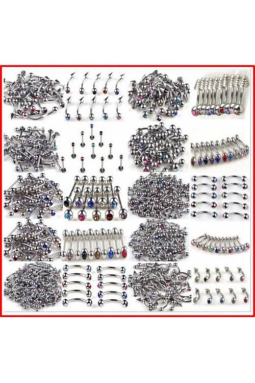 25 Adet Paslanmaz Çelik Taşlı Karışık Pıercıng Küpesi - Piercing Küpe Set