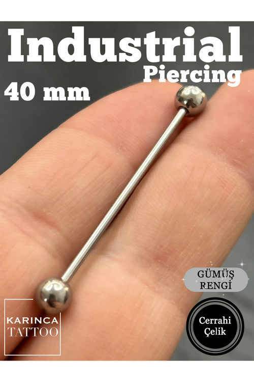Düz 40 Mm Ilk Delim Piercing Uzun Kulak Endüstriyel Köprü Industrial Piercing (Karınca Tattoo)