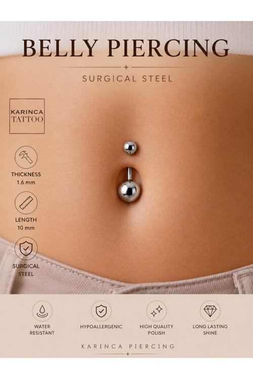 Cerrahi Çelik Göbek Piercingi Kararmaz 316 L Standart Belly Piercing 10 Mm