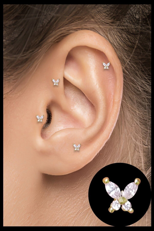 Cerrahi Çelik Kıkırdak Helix Tragus Piercing Gümüş Renk Mini Boy Kelebek Figür
