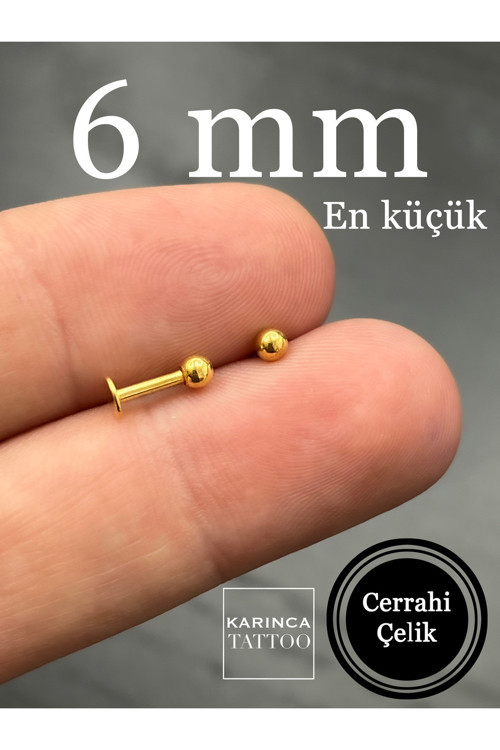 Altın Rengi Kulak Tragus Flat Forward Helix Conch Snug Burun 6 Mm En Kısa Piercing