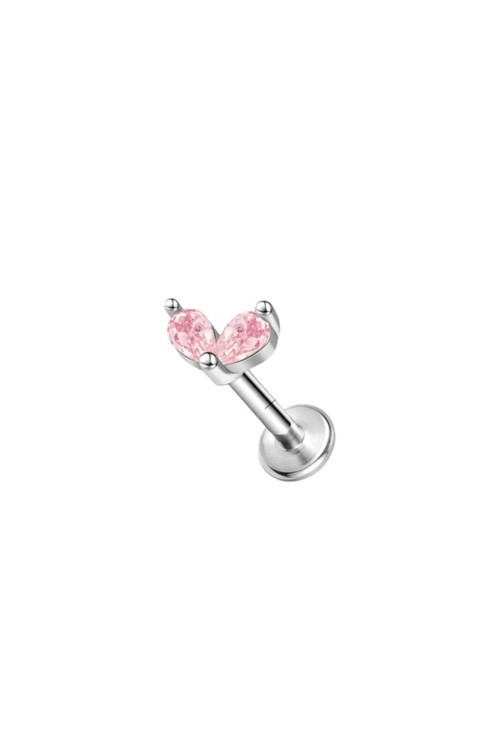 Pembe Taşlı Düz Barlı Tragus&Helix Piercing 316L Cerrahi Çelik