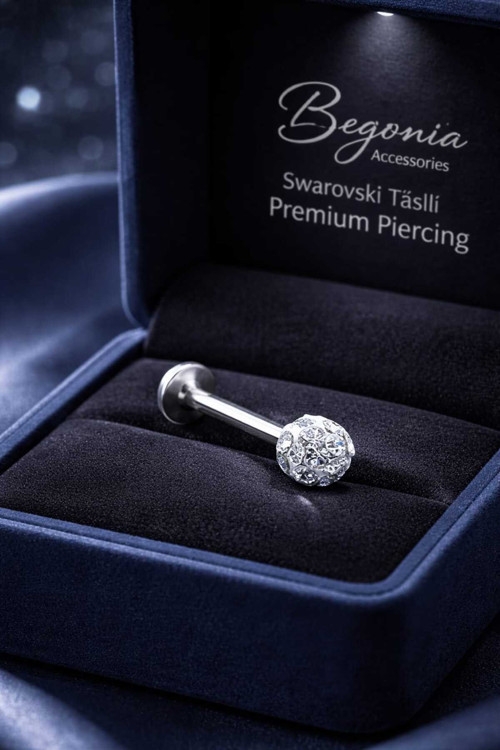 316L Çelik 8Mm Zirkon Taşlı Şambala Labret Piercing Kulak Dudak Burun Unisex