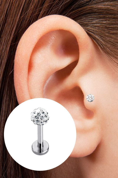 Kristal Taşlı Titanyum Tragus Helix Piercing