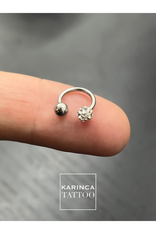 Tek Topu Taşlı Nal Şeklinde Halka Septum Tragus Dudak Helix Orbital Nipple Kulak Smiley Piercing