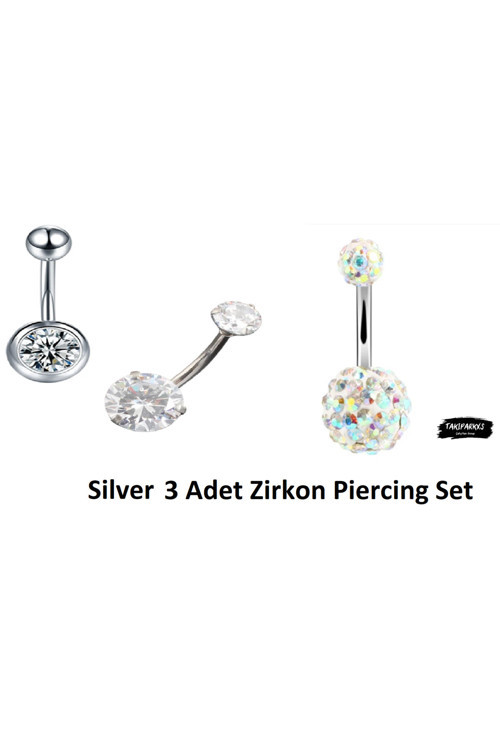 316 L Cerrahi Çelik Dev Şambala Çift Zirkon Taşlı Göbek Piercing Set Anti Alerjik Kararmaz 3'Lü Set