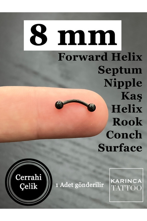 Siyah 8 Mm Conch Anti Tragus Forward Helix Nipple Septum Smiley Snug Daith Kaş Rook Piercing