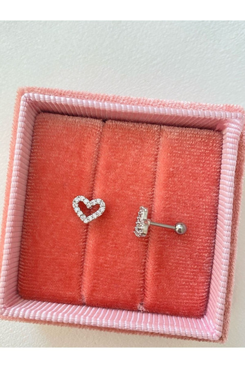 Silver Rengi Cerrahi Çelik Silver Yassı Kalp Tragus Kıkırdak Piercing 6Mm