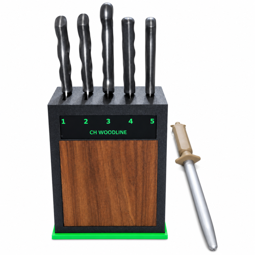 4116 Alman Çeliği 5’li Şef Bıçak Seti, Ceviz Ön Yüzlü Stand ve 22 cm Masat