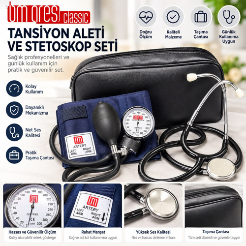 Manuel Koldan Tansiyon Aleti + Stetoskop Seti Çantalı