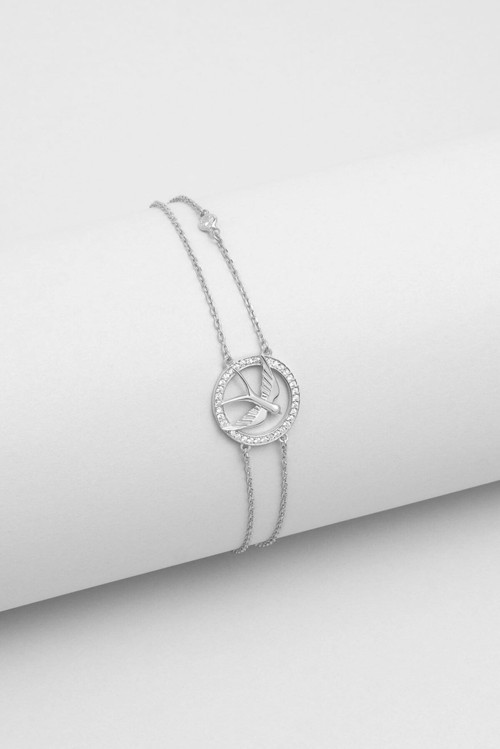 Kırlangıç 18 Ayar Beyaz Altın Kaplama 19 Cm Gümüş Bileklik